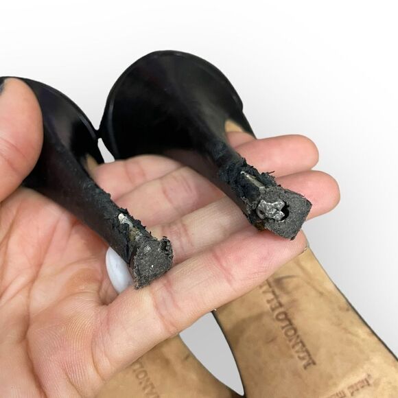 Manolo Blahnik Heels Metallic Color Snakeskin Look Insoles Ankle Elastic - Picture 5 of 10